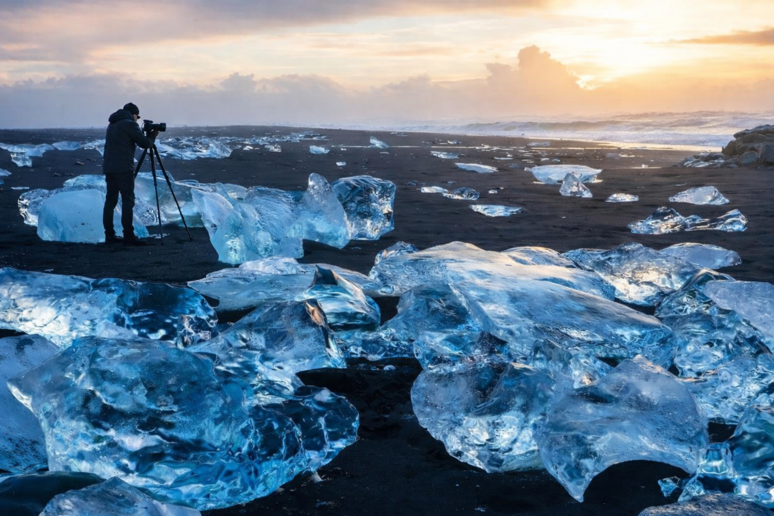 Diamond Beach Iceland - icebergs on black sand